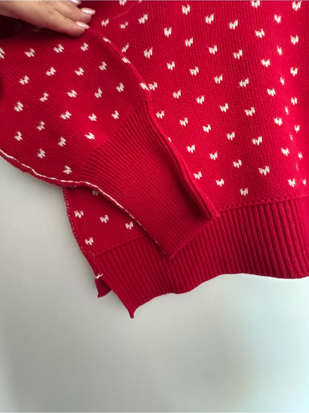 Free People Red & White Oversized Cropped Knit Sweater M - Picture 6 of 6